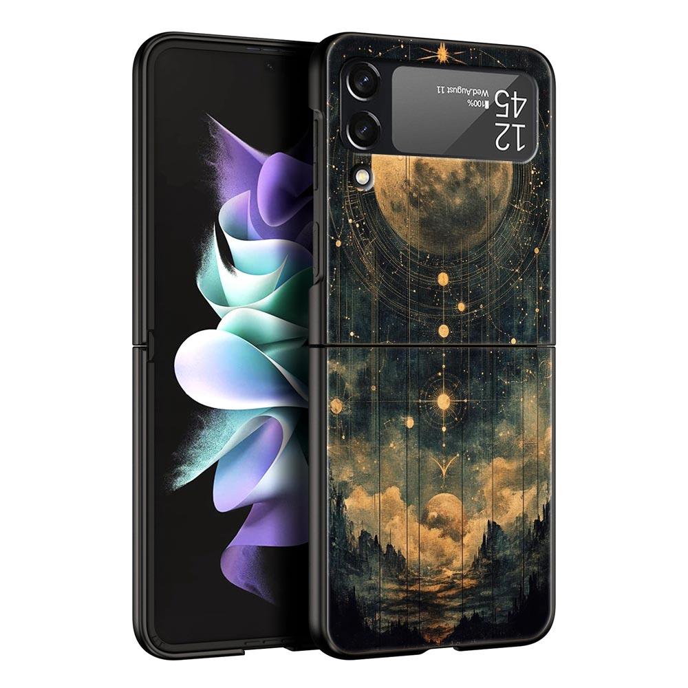 Fashion Starry Sky Stars Hard PC Phone Case For Samsung Galaxy Z Flip 7 6 5 4 Black Cover For Galaxy Z Flip 3 Foldable Funda Bag