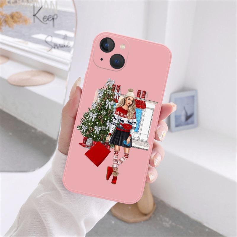 Рождественские Новогодние Подарки Чехол для Телефона Для iPhone 16 15 14 13 12 11 Pro Max Mini X XS SE4 7 8 Plus 16E Ударопрочный Нескользящий Чехол