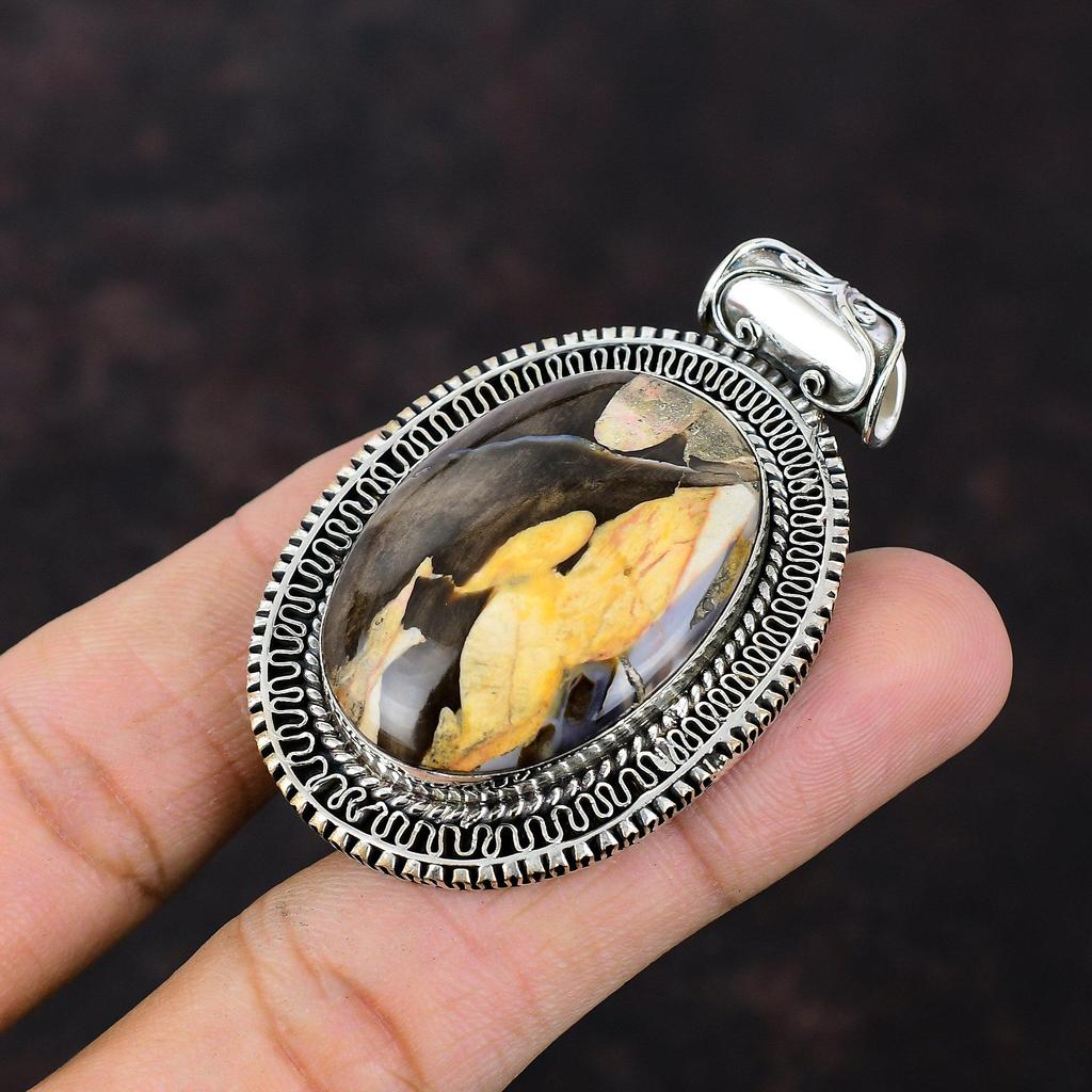 Подвеска из арахисового дерева с яшмой, подвеска из стерлингового серебра 925 пробы, подвеска ручной работы, винтажная подвеска из арахисового дерева, яшма, драгоценный камень, ювелирные изделия, подарок на годовщину