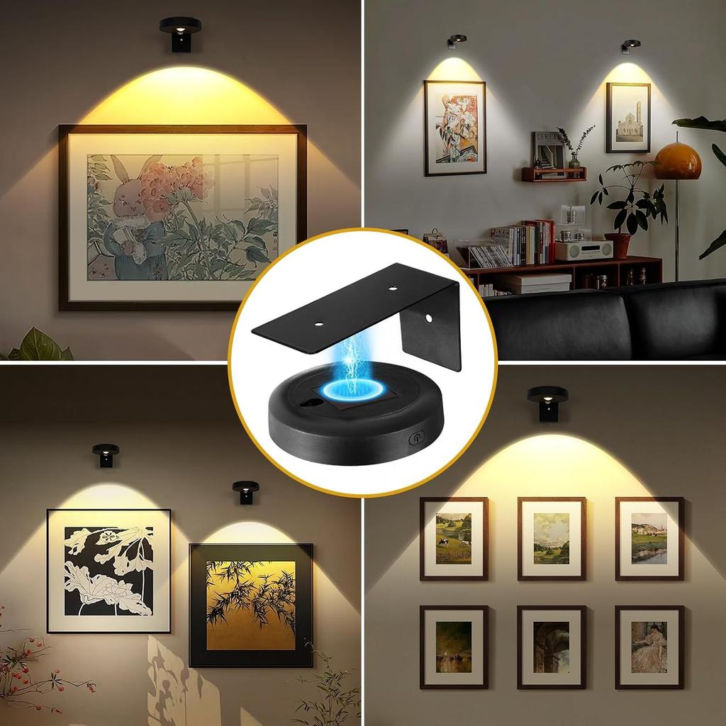 3pcs Battery Picture Lights for Wall ,Painting Light Rechargeable with Remote&Motion Sensor 2in1,Wireless Display Art Light Dimmable