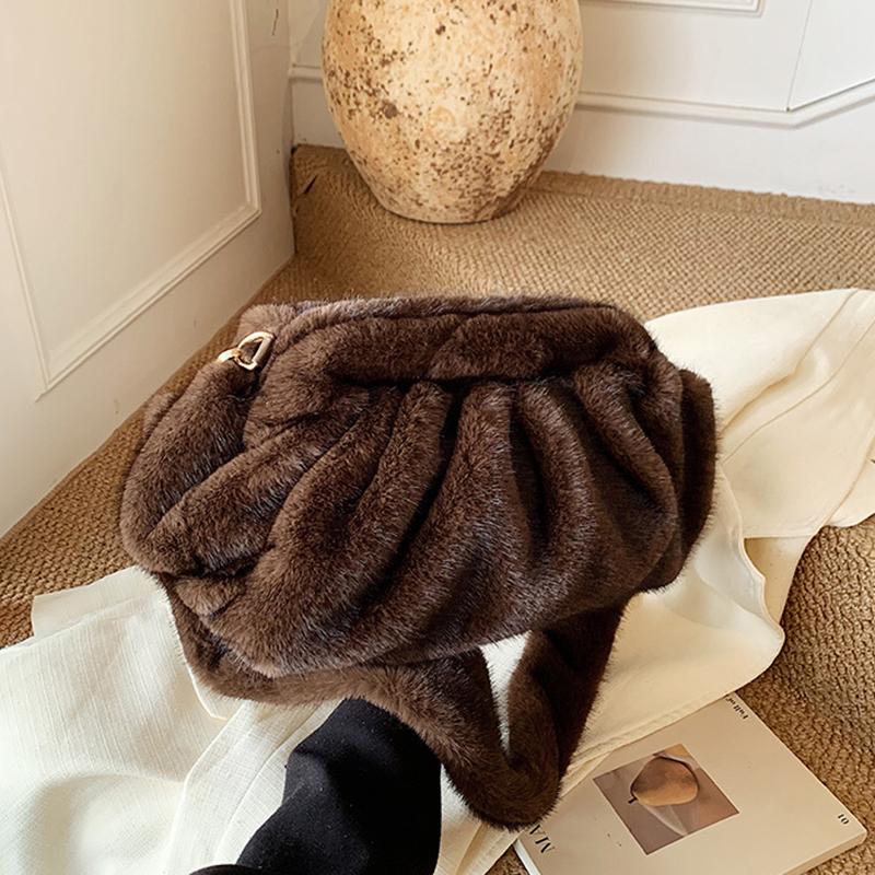 Yogodlns Модная сумка-облако с драпировкой, маленькие сумки на плечо из мягкого искусственного меха для женщин, зимний тренд, сумки-тоут, сумка через плечо