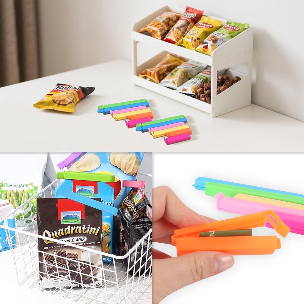 40 PCS Food Bag Clips, Color Mixing Chip Bag Clips in 3 Sizes, Kitchen Sealing Clips with Curved Design, Plastic Bag Clips for Food, Chip, Snack,