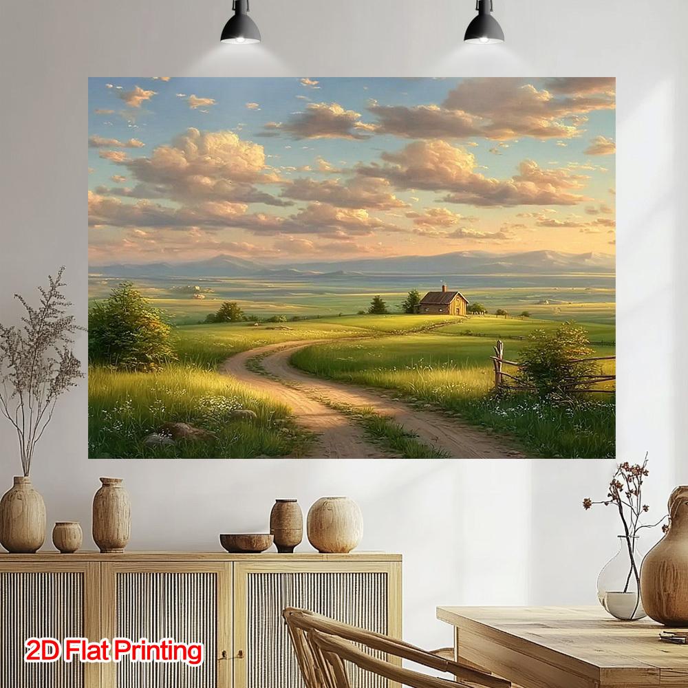 2D plane 1 piece of serene rural landscape background fabric sunset path very suitable for families polyester fiber