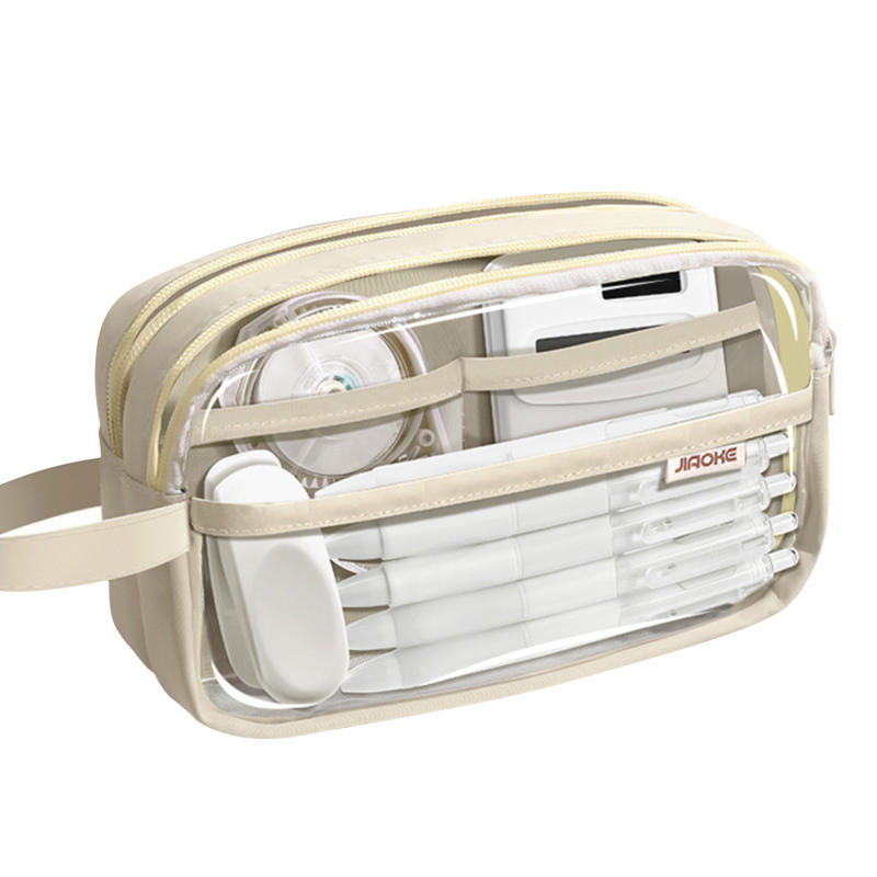 1шт прозрачный многослойный пенал легкий на молнии ручка канцелярская сумка дорожные косметички