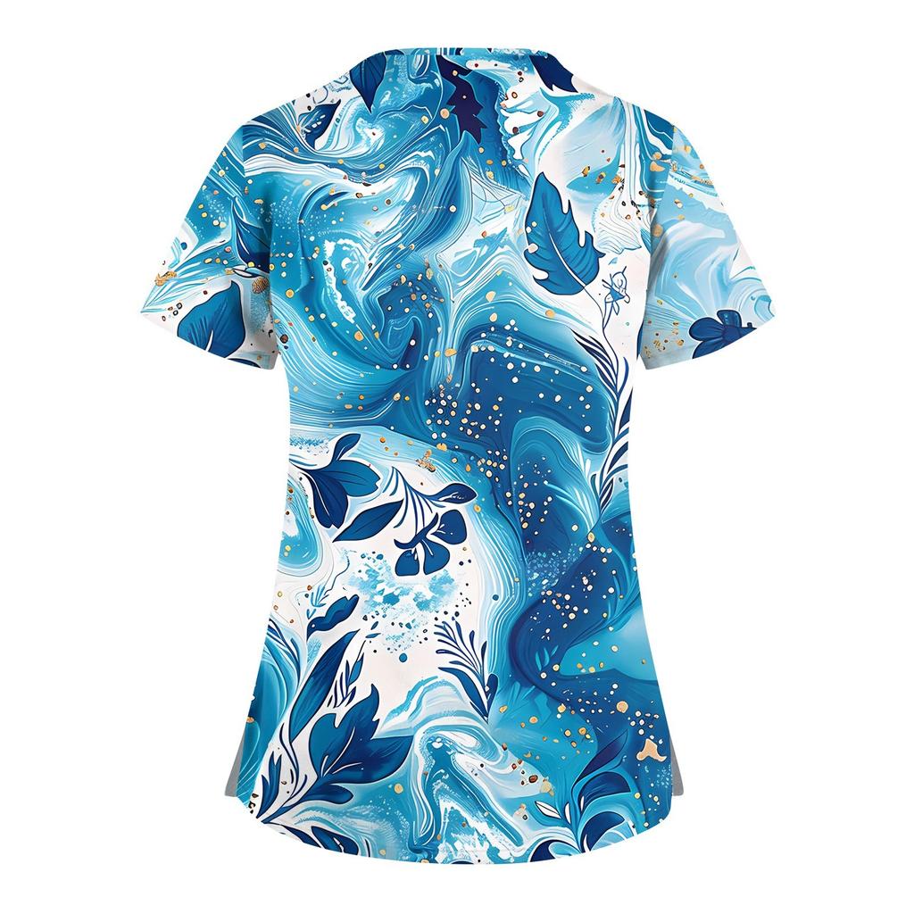 Женский топ с коротким рукавом и V-образным вырезом, принтом и карманом Dry-nurse