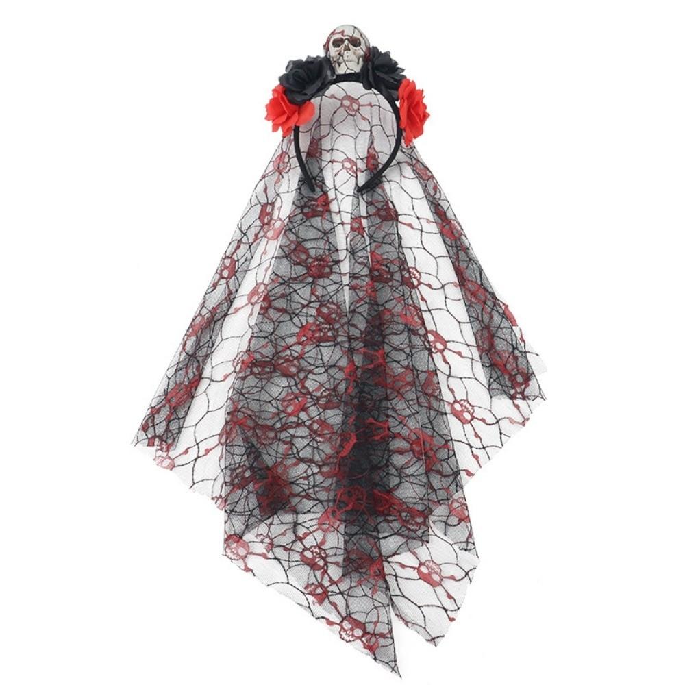 Simulation Rose Skull Mesh Veil Hairband Gothic Halloween Rose Headband Women Accessories