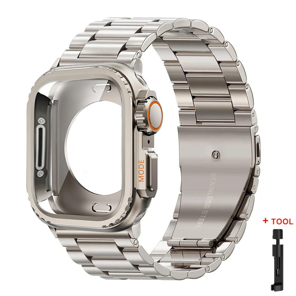 Чехол+Ремешок для Apple Watch Ultra 2 Ремешок 49мм 46мм 42мм 45мм 44мм Браслет из нержавеющей стали IWatch Серии 10 9 8 7 SE Металлический Чехол