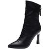 Ladies Mid Calf Shoes Autumn Winter 2024 Women's Half High Boots New Spring Comfortable and Elegant Gyaru Y2k Large Size Warm Pu
