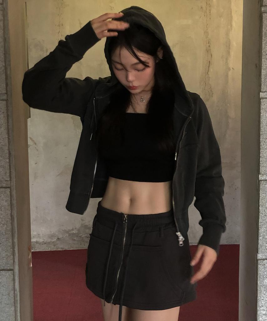 Chix Layered Zip-Up Skirt Charcoal