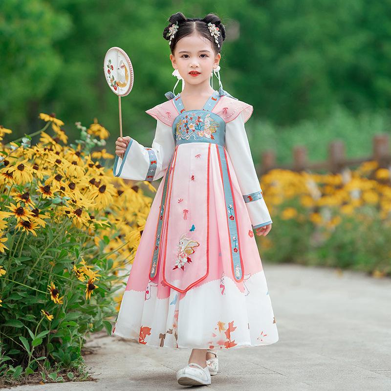 Древний костюм ханьфу для девочек, детское платье для маленьких девочек в китайском стиле, платье Тан, юбка принцессы, национальный костюм, детский