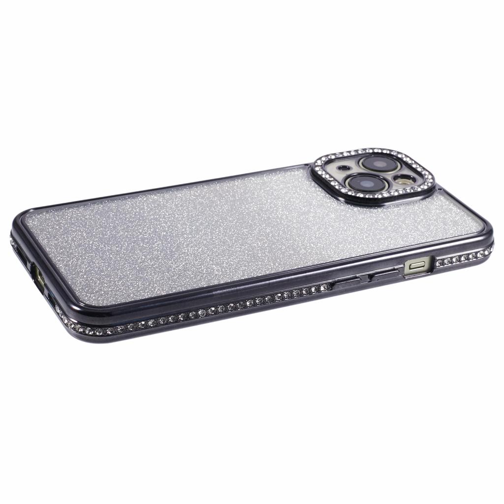 For iPhone 13 TPU Case Shiny Rhinestone Decor Gradient Protective Back Shell