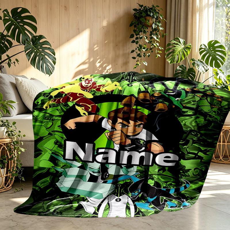 Custom Name Personalized Ben 10 Cartoon Print Blanket, Home Decor, Bedroom, Sofa, Camping, Couch, Gifts for Birthday ChristmasEnthusiasts