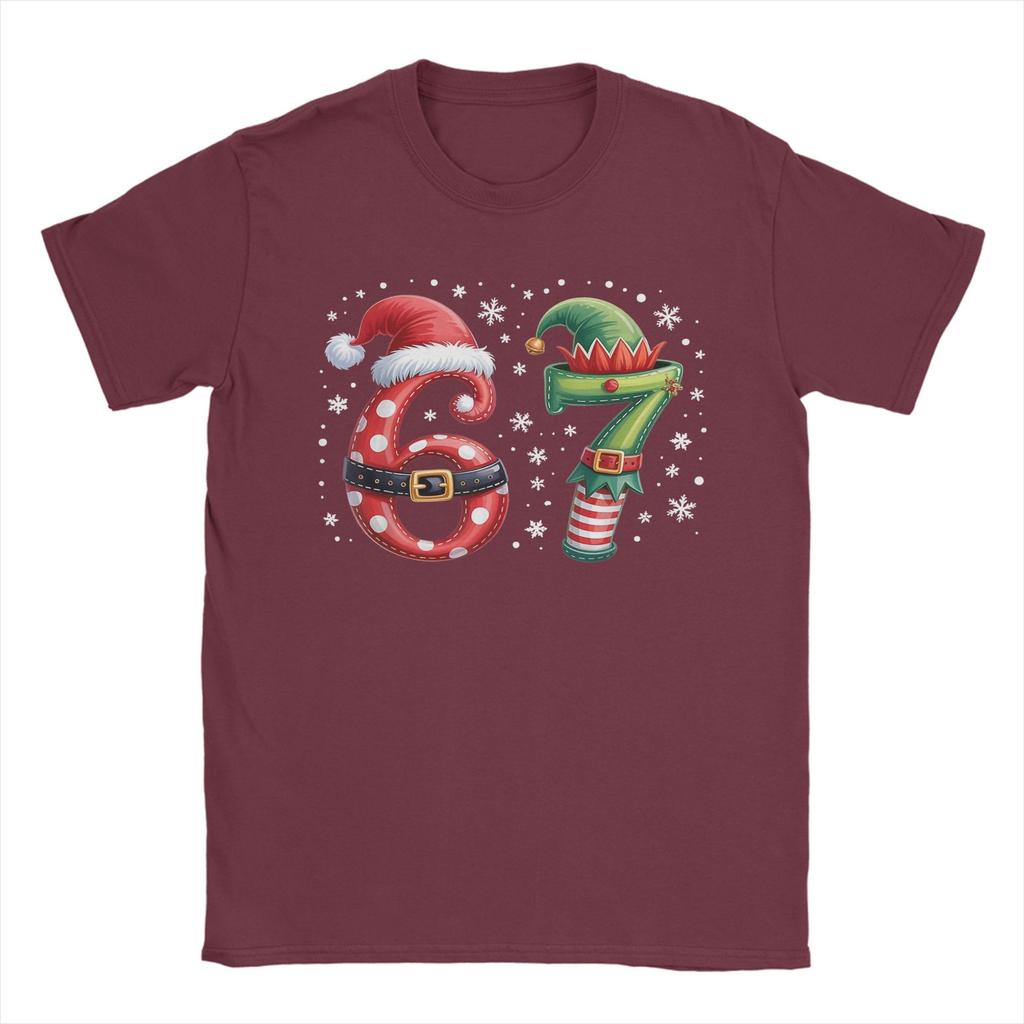 Christmas 67 Meme Six Seven Men T Shirt Novelty Tee Shirt Short Sleeve Round Collar T-Shirts Cotton Summer Tops