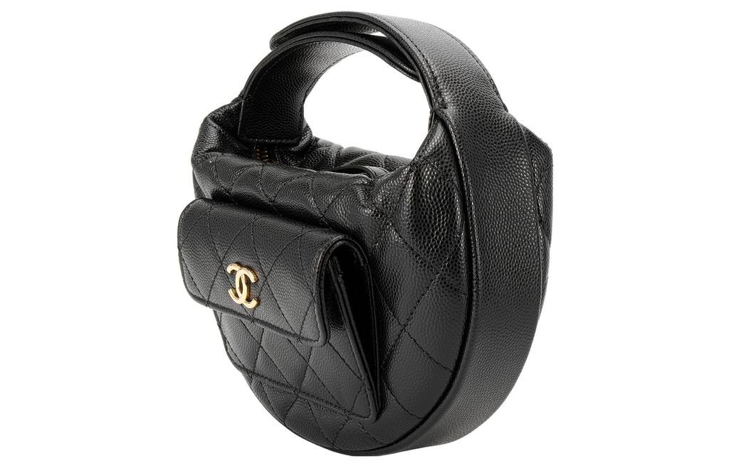 Chanel 23b Diamond Pattern Hula Hoop Gold Buckle Strapless Crescent Bag Handbag Grainy Lychee Leather And Caviar Leather Handbag Mini Female Black
