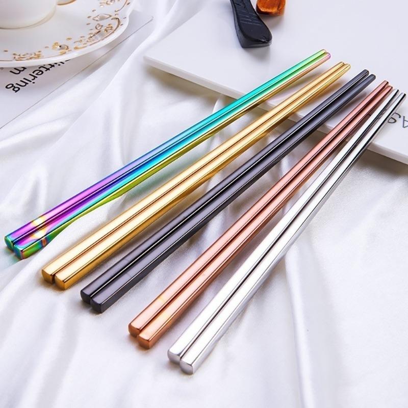 1Pair Tableware Stainless Steel Tableware Colorful Length 23cm Chopsticks