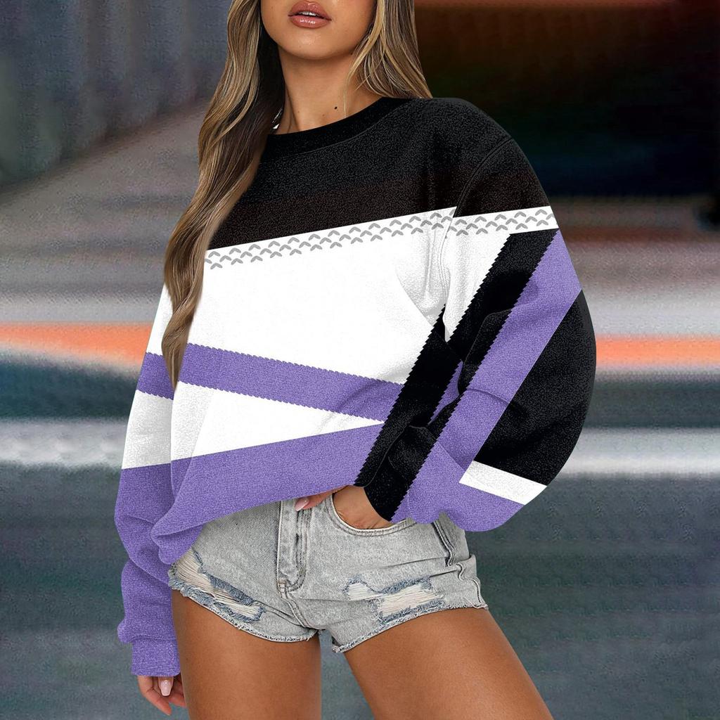 Женская повседневная мода ретро цветочный принт длинный рукав трикотажный спортивный топ свободного кроя