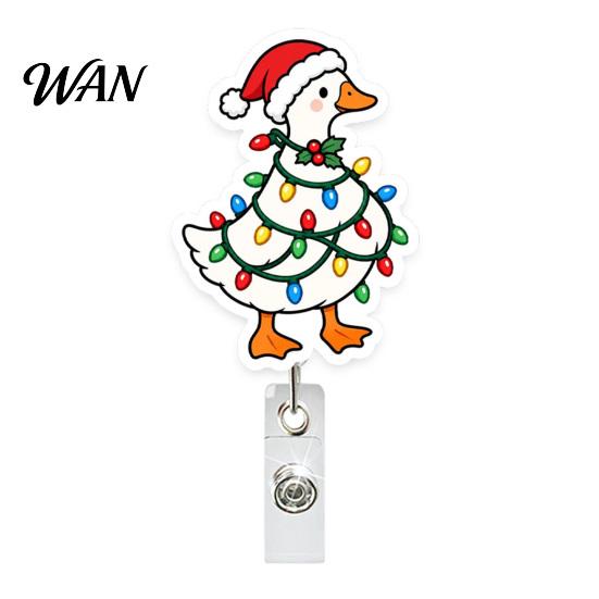 Back to School Badge Reel Christmas Goose Retractable Holder, 360 Degree Rotating Clip Durable Lightweight Cord, Acrylic for Office And Staff