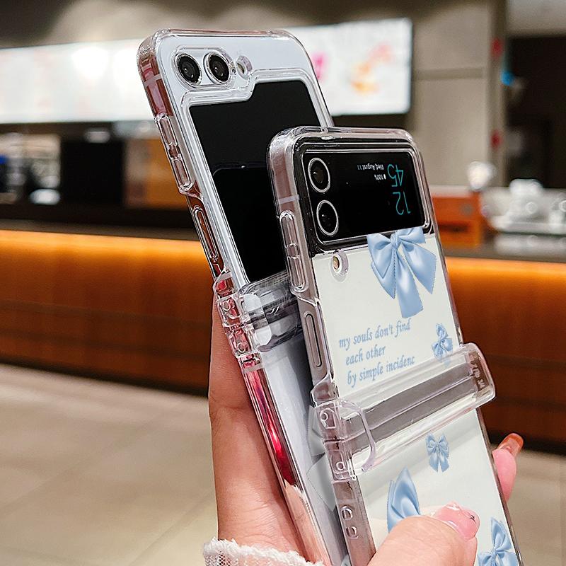 Cute Bowknot Pattern Clear Case For Samsung Galaxy Z Flip 6 5 4 3 5G Hard PC Folding Phone Cover For Samsung Z Flip5 Flip4 Flip6