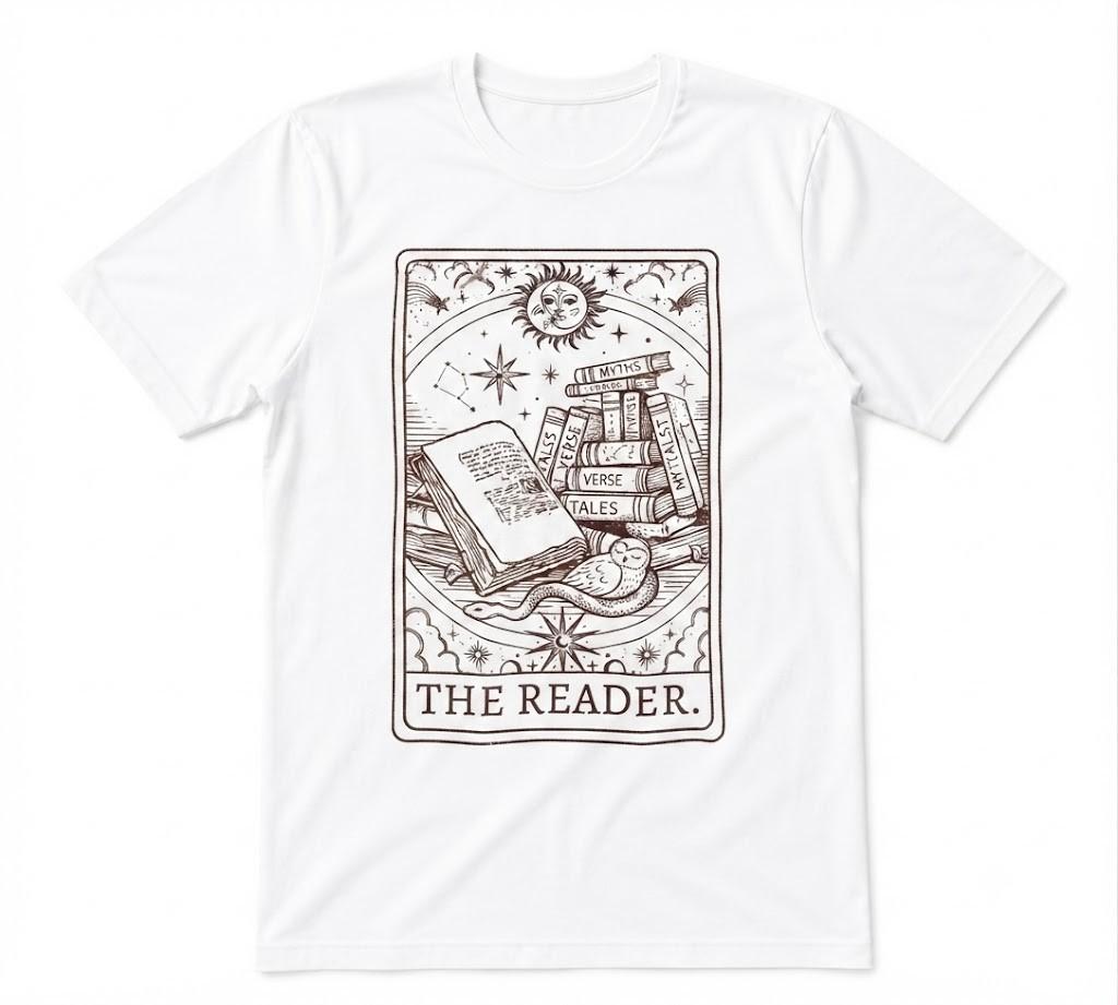The Reader Tarot Card Book Lover Bookish Tee Gift White T-shirt