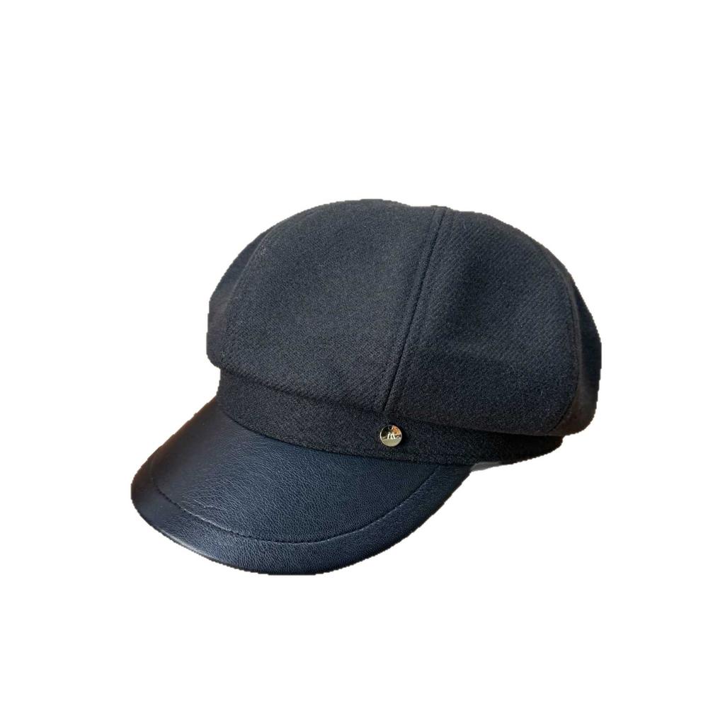 Retro British style metal buckled woolen octagonal hat women's spring and autumn temperament literary and fashionable face newsboy hat
