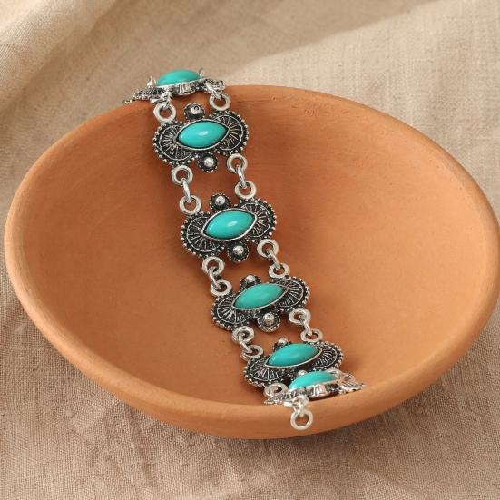Браслет с бирюзовой инкрустацией, Браслет в богемном стиле с эффектом состаренности, Браслет с регулируемой цепочкой и полым резным узором, Повседневный браслет в стиле бохо для подарка