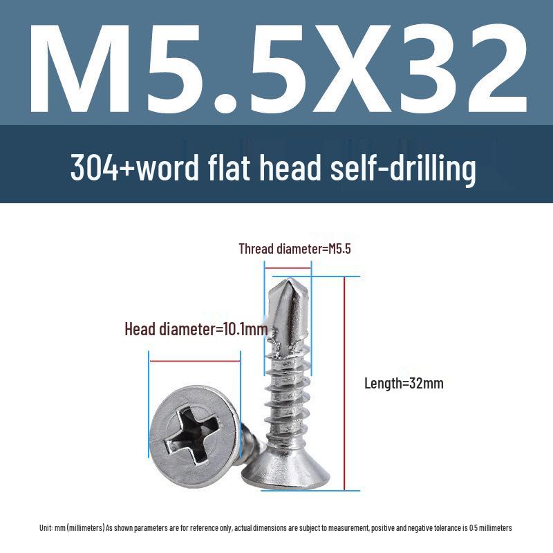 304 Stainless Steel Phillips Countersunk Head Self-Tapping Drill Tail Screw M3.9 M4.2