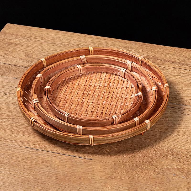 Круглая тарелка Мини круглый совок креативный поднос для конфет и закусок маленький плетеный из бамбука бытовые изделия ручной работы из бамбука поднос для димсамов