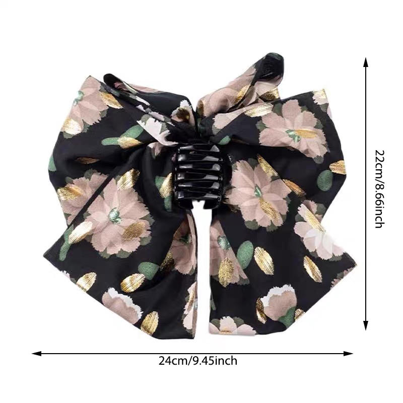 Elegant Women Large Bow Hair Claw Chiffon Big Bowknot Stain Bow Barrettes Hairpin Women Color Ponytail Clip Hair Accessories