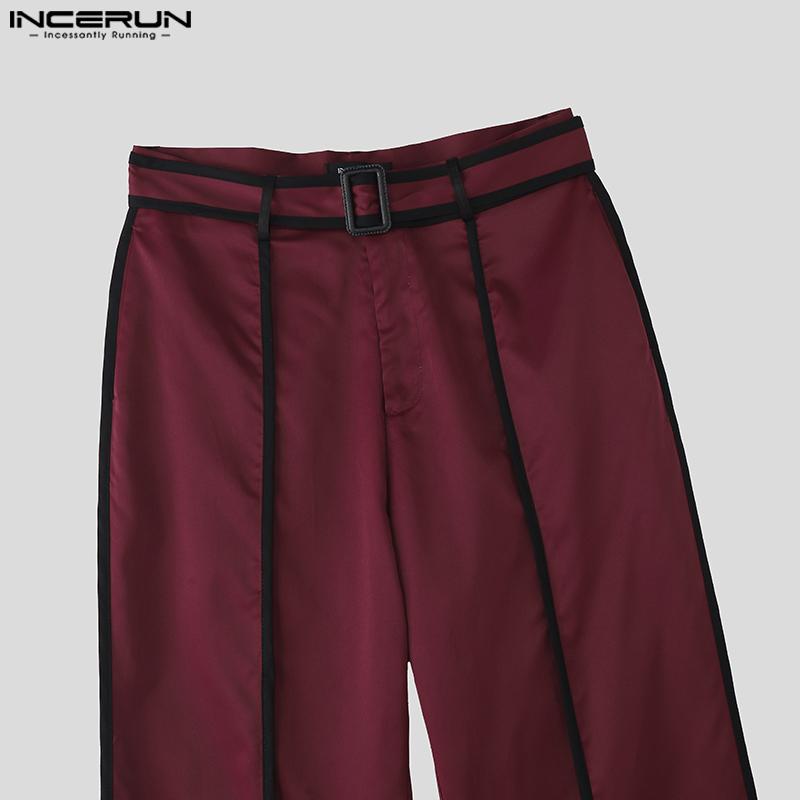 INCERUN Men Stitching Long Sleeve Cropped Tops and Long Pants Outfits Sets