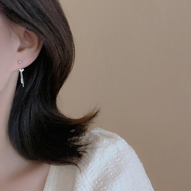 Серьги Love Tassel с винтовой пряжкой, женские милые модные съемные серьги-гвоздики, длинные серьги-сердечки с подвеской сзади