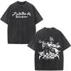 Washed Anime Black Clover Logo Graphic Print T-shirt Harajuku Summer Fashion Casual Cotton Oversized T-shirts Tops Streetwear