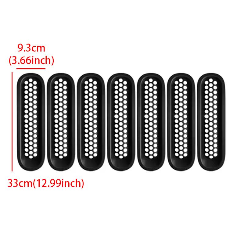 BED1 7Pcs Matte Gloosy Black Front Grille Mesh Inserts Trim Car Sticker Grille Cover Guard for Jeep Wrangler JK 2007-2017 Car Styling