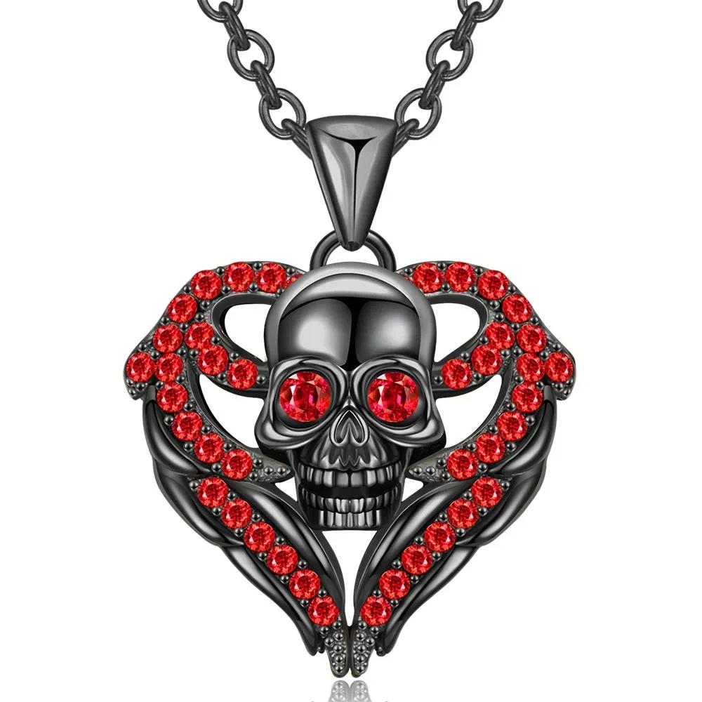 Сердце Фиолетовый Красный Крыло Ангела Кристалл Циркон Женский Череп Черный Кулон Ожерелья День Матери Хэллоуин Рождество Ювелирные Изделия