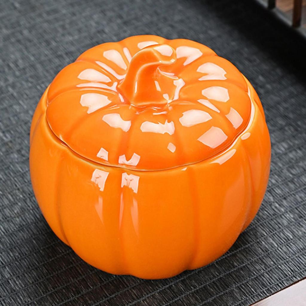 Small Ceramic Pumpkin Jar with Lid Food Storage Container for Candy Treats Kitchen Canisters Party Fall Home Table Decoration