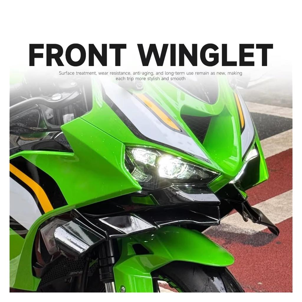 ZX-6R Motorcycle Front Lip Spoiler Wing Fairing Front Small Wing Motorcycle Spoiler Fit Front Fairing Winglet (BRIGHT GREEN)