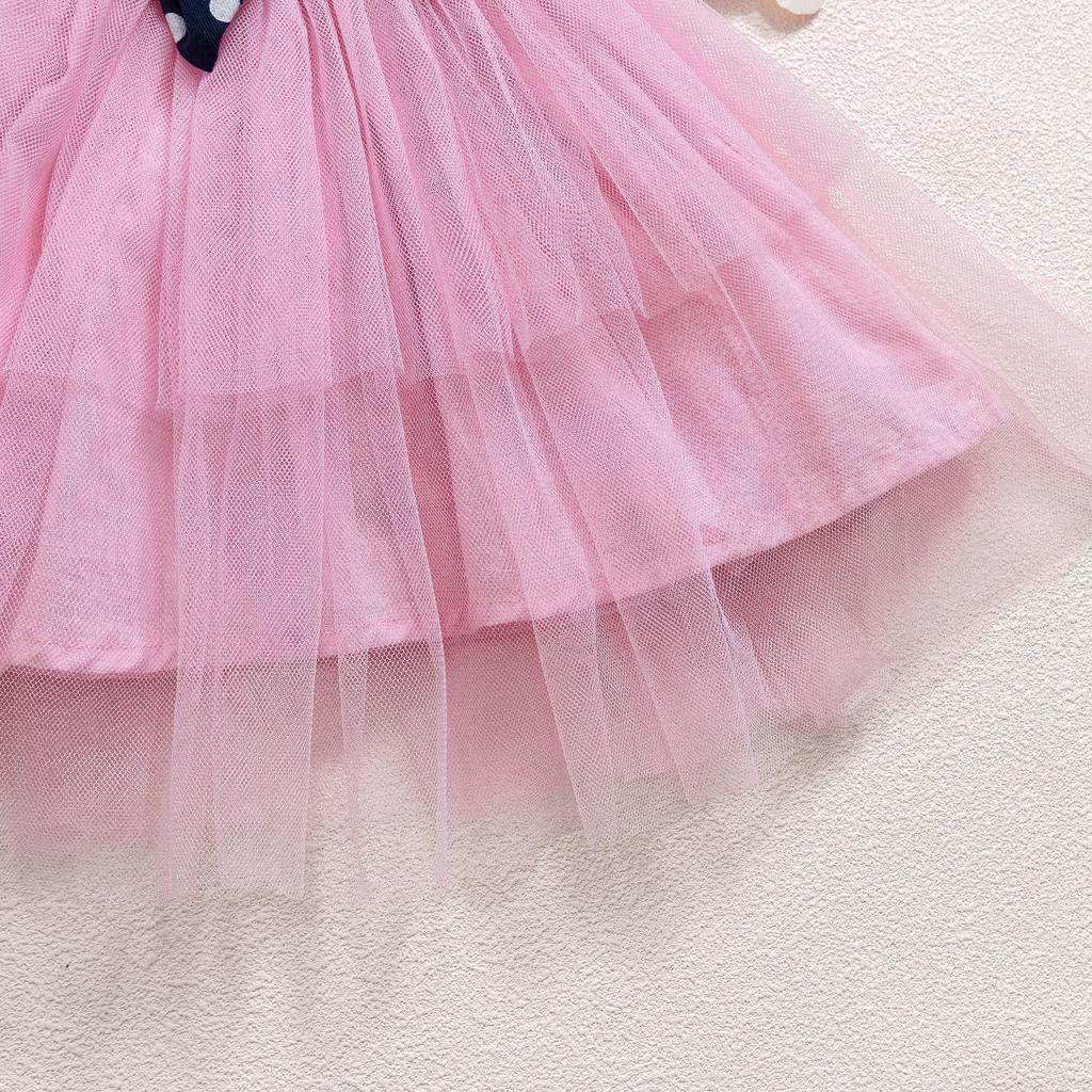 6M-3Y Children's Polka Dot Lapel Bubble Short-sleeved Jacket + Halter Bow Saree Girls Skirt Suit