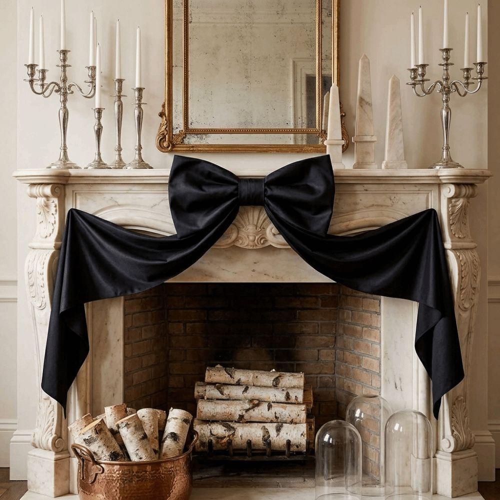 48 x 24 Inch Decorative Bow Satin Fireplace Bow Decor Durable Wall Bow Decor  Fireplace Decoration