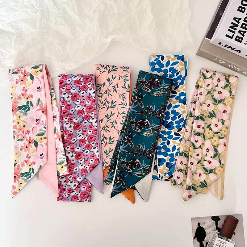 New Luxury Brand Scarf Flowers Printing Women Scarf Bag Hair Skinny Silk Scarves Lady Foulard Neckerchief Headband Neck Scarves