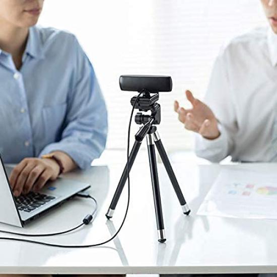 Веб-камера Sanwa Supply с широким углом обзора для конференций, длинный кабель, USB-подключение, сверхширокий угол обзора, совместима с микрофоном, черная (Тип 3м) 150 °