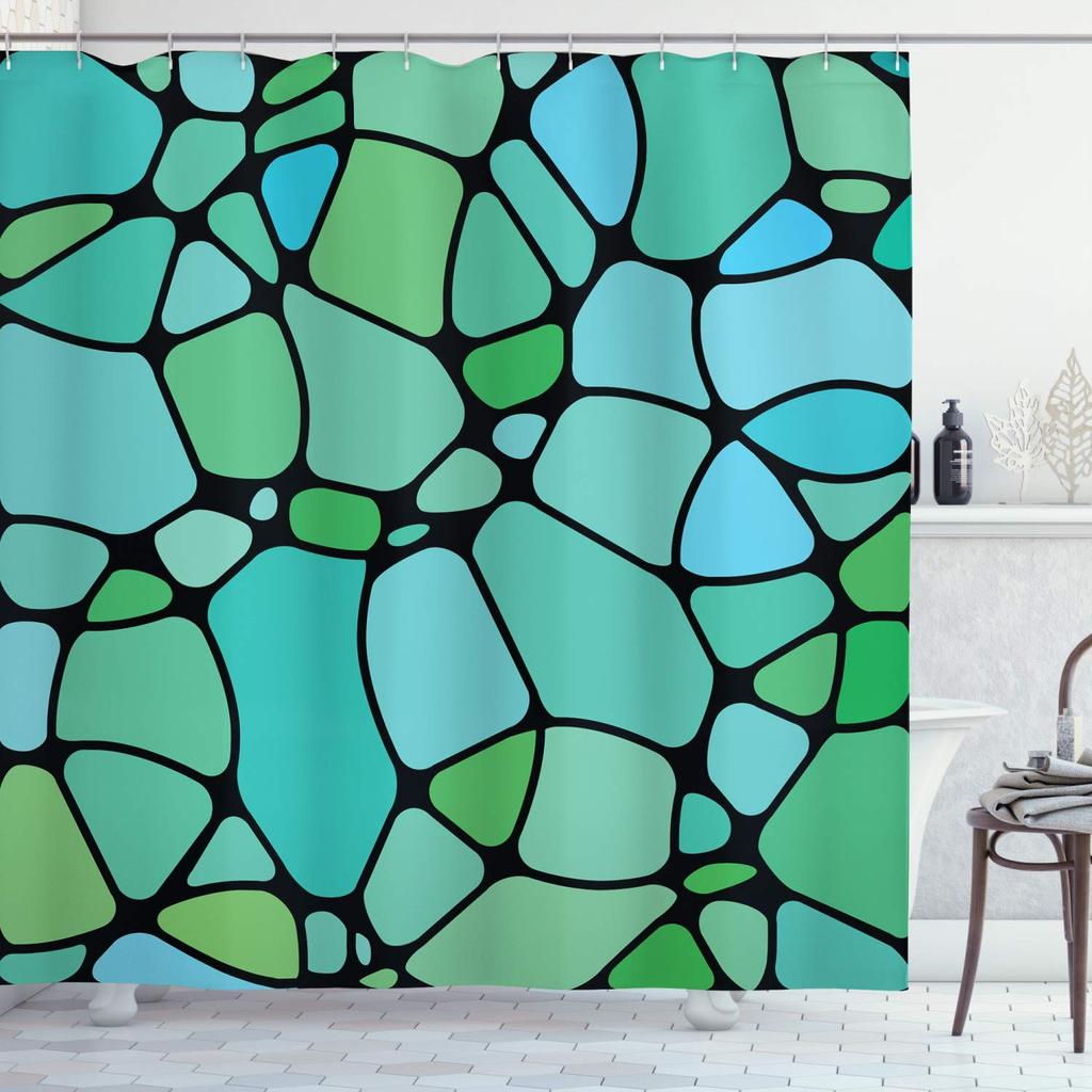 Mosaic Shower Curtain,Modern Mosaic Geometric Seamless Tiles Design Patchwork Artwork Polyester Fabric Waterproof Shower Curtain