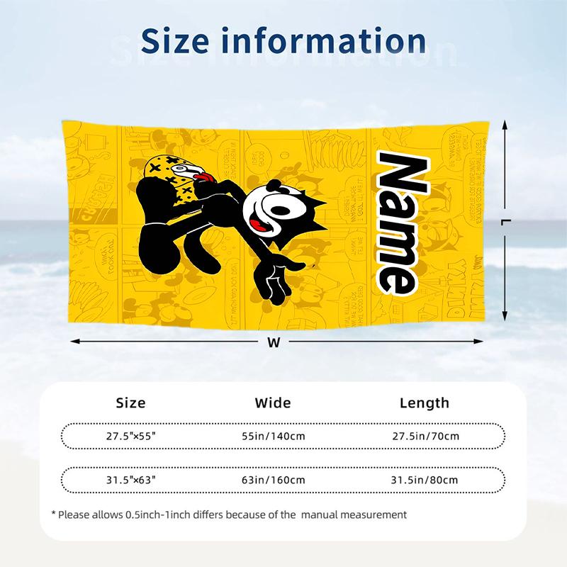 Felix the Cat Custom Name Printed Beach Towel Personalized Soft Towel For Swimming Beach Travel