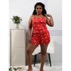 Plus-Size Women Pajama Set Nightgowns Cami Shorts Nightclothes  Sleeveless Nightwear Red Love Print Soft Sleepwear Summer