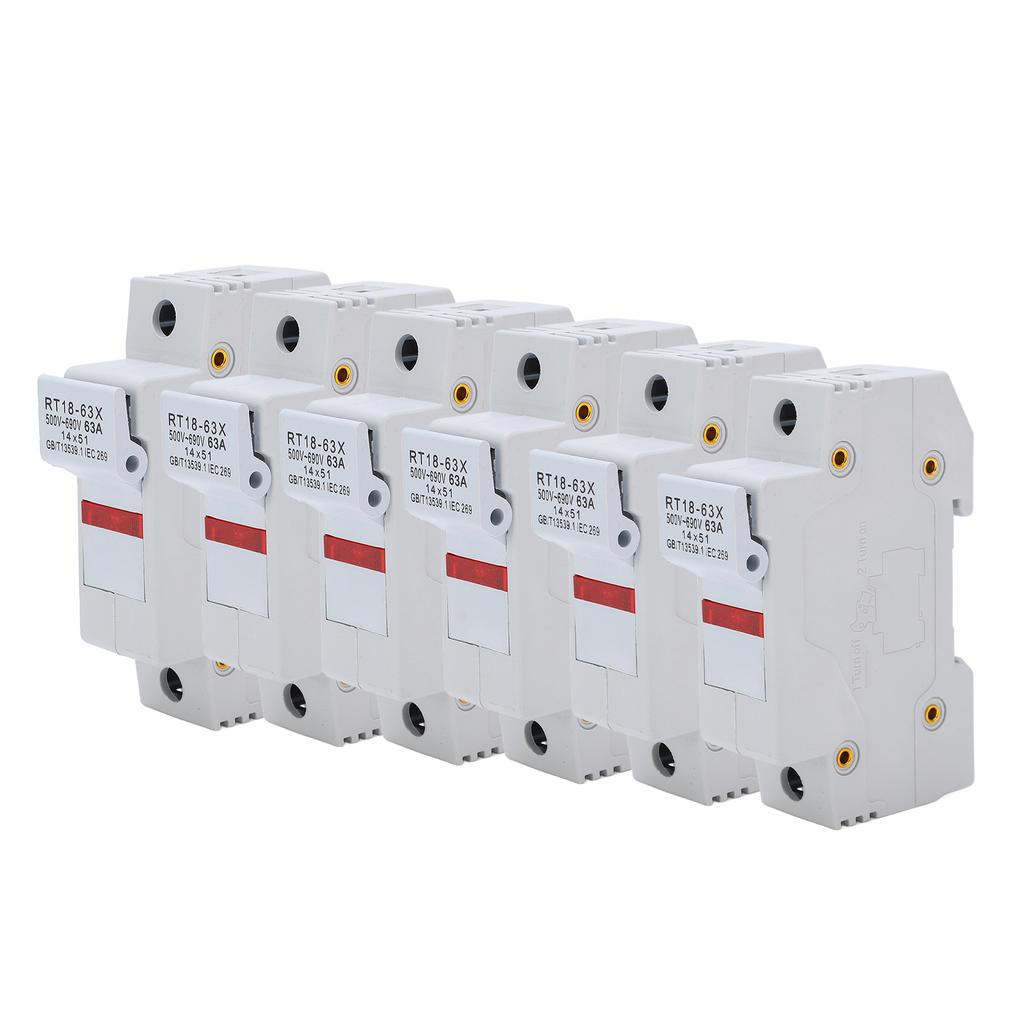 RT18 63X Rail Mounted Fuse Holder Base with LED Light for RO16 14x51mm Fuse Core 63A 500 690V