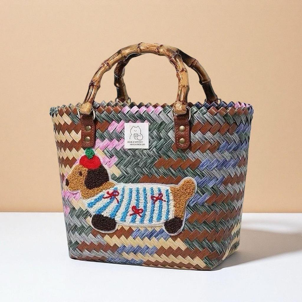 Сумка и корзина для хранения ручной работы с вышивкой «Такса»