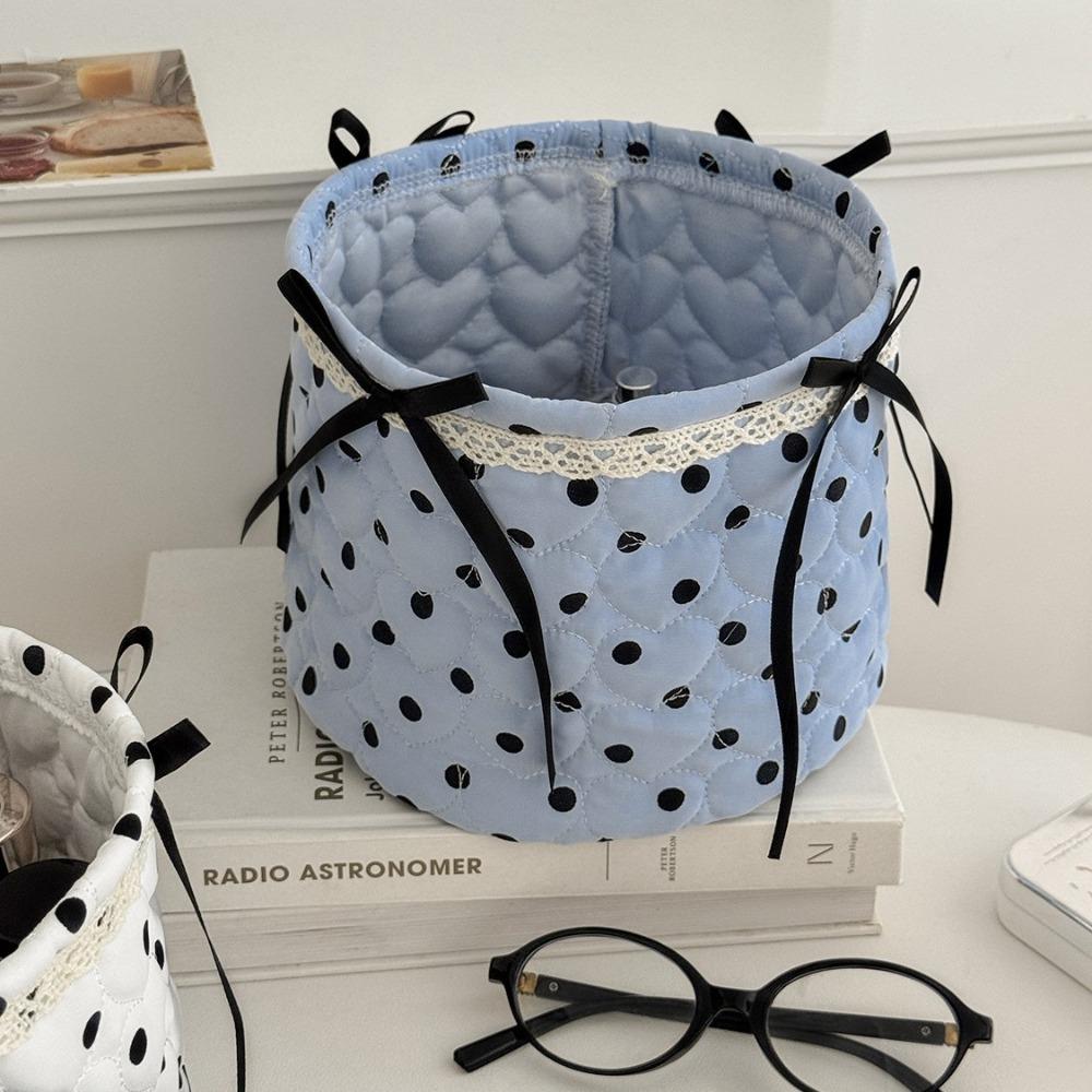 Bow Decor Storage Basket Polka Dot Car Organizer Basket Cute Car Storage Bin Toy Sorting