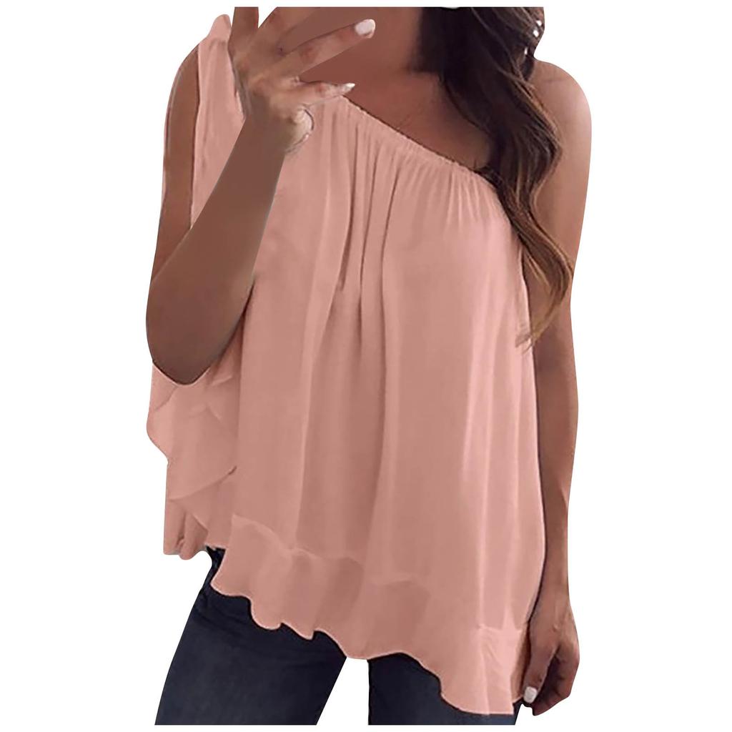 Women Fashion Chiffon Off Shoulder T-Shirt Sleeveless Casual Tops Blouse