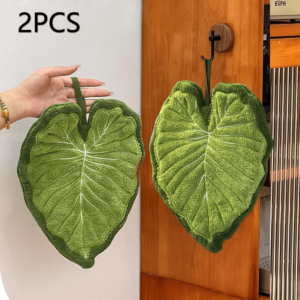 2Pcs Creative Leaf-Shaped Bathroom Hand Towel Hanging design absorbent material towel For use in the bathroom Restaurant Kitchen Reusable Highly