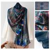 Summer Mulberry Silk Scarf Long High-end Silk Scarf Mother Style Blue Architectural Print Thin Gauze Scarf for Women