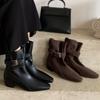 Square-toed Belt-buckle Ankle Boots, Women's Chunk-heeled Boots, Retro Versatile Boots, Women's Shoes