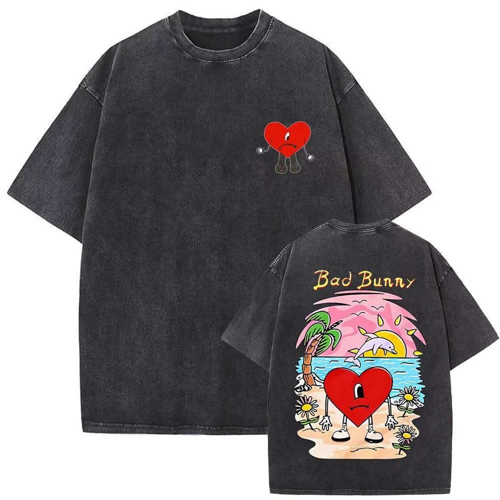 Washed Vintage Bad Bunny Un Verano Sin Ti Graphic Tshirt Mens Fashion Oversized Streetwear Women High Quality Cotton T Shirts